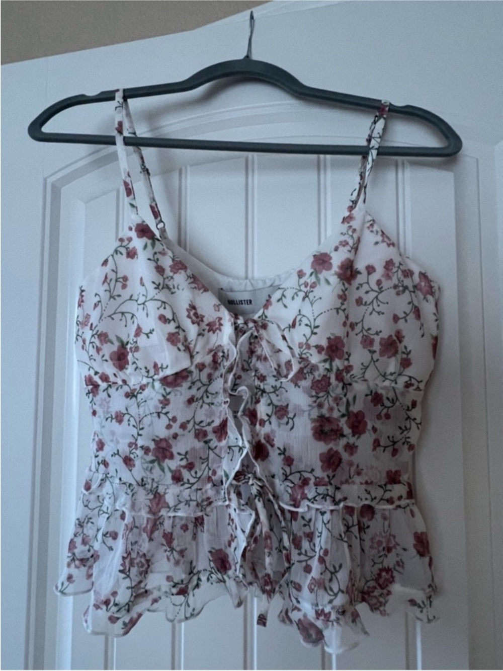 NWT Hollister Floral Lace-Up Ruffle Cami Top